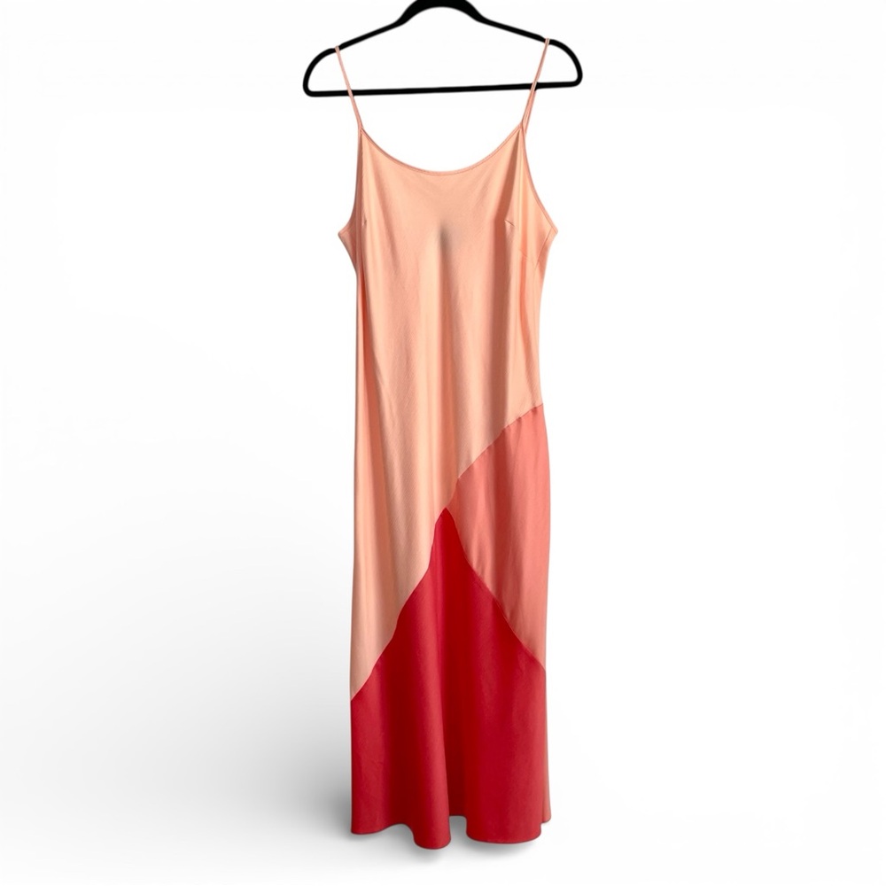 INC International Concepts Peach, Coral & Red Colorblock Maxi Slip Dress Size L